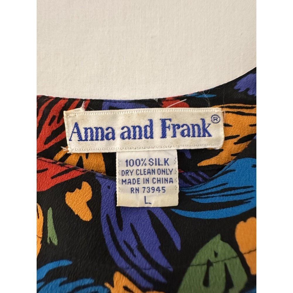 Vintage Anna and Frank 100% Silk Colorful Blouse Short Sleeve Top Large Boxy - Picture 4 of 6